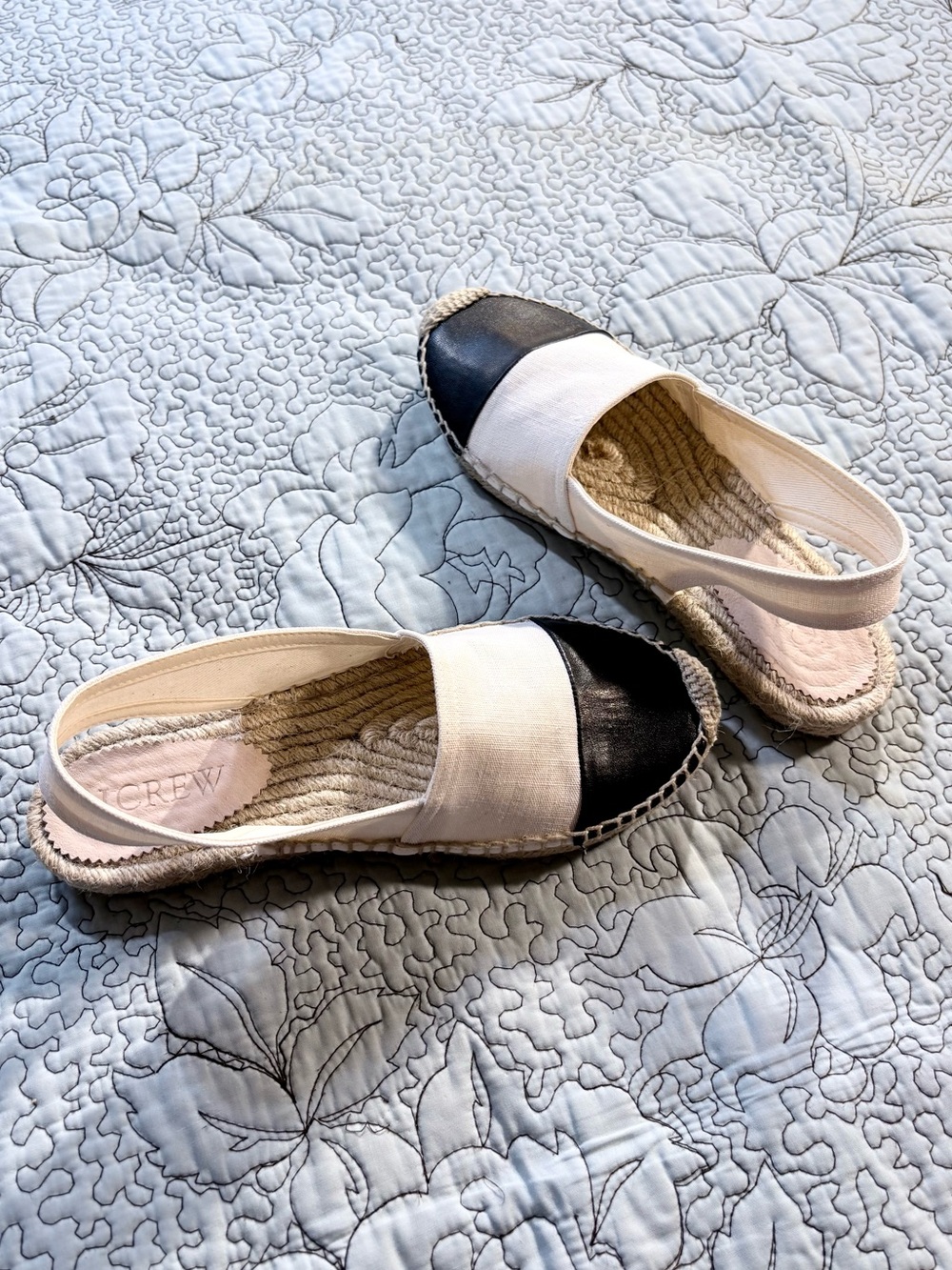 J Crew Made in Spain Cap Toe Slingback Espadrilles Canvas Black Ivory Sz 7.5🧡